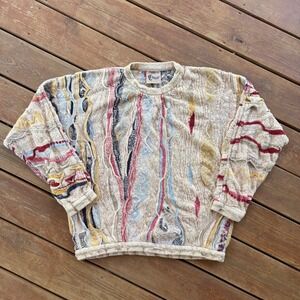 Vintage 90s COOGI Classic Linen Blend 3D Knit Sweater Australia Crewneck Large L